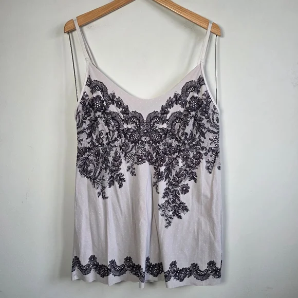 Commando Lace Trim Cami Tank Top Nude Black Floral Print Lingerie Camisol Sz L - Picture 2 of 6